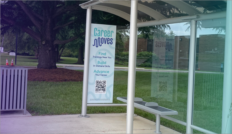 A bus shelter ad for career moves 