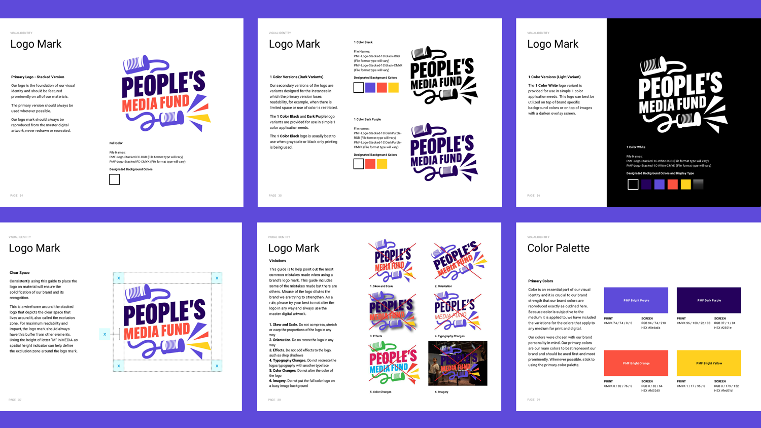 pages from People's media fund brand guidelines depicting their logo usage and messaging.