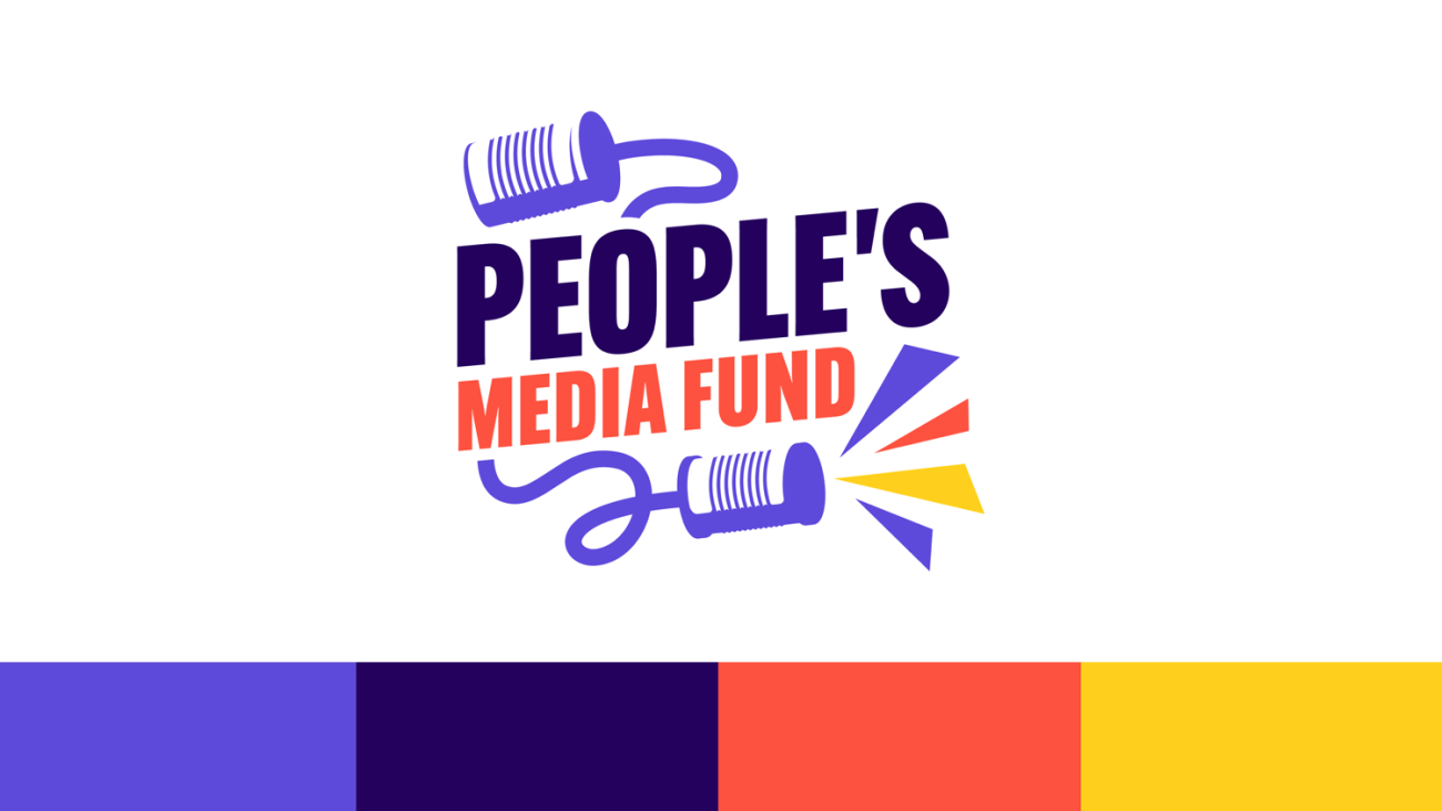 People's Media Fund logo with tin can speaker and color palette