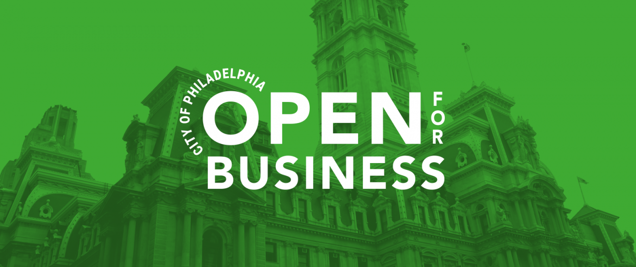 Banner showing Office of Innovation and Technology logo overlaid on a green-tinted image of Philadelphia 