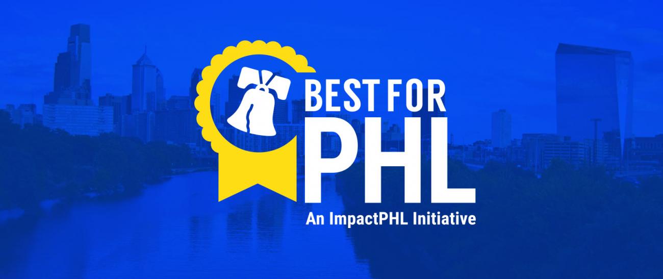 Banner showing Best for PHL logo overlaid on a blue-tinted image of Philadelphia 