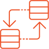 Icon depicting two databases that transfer data bidirectionally