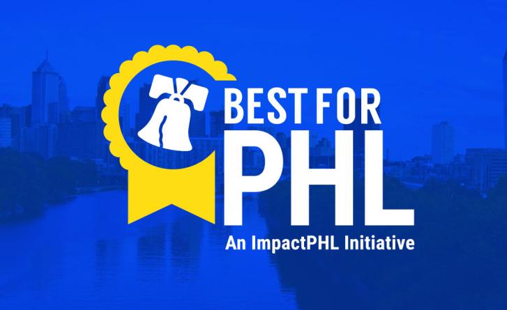 Banner showing Best for PHL logo overlaid on a blue-tinted image of Philadelphia 